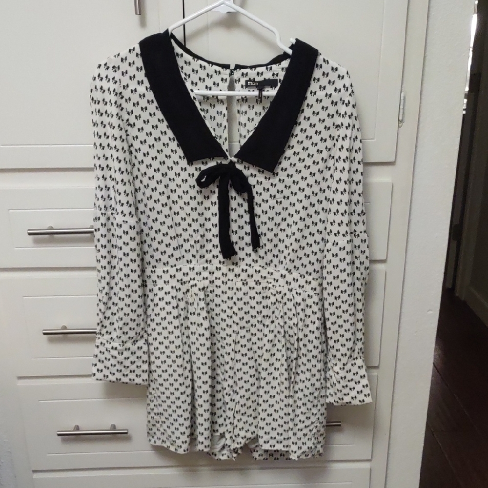 Maje Black and White Bow Print Playsuit